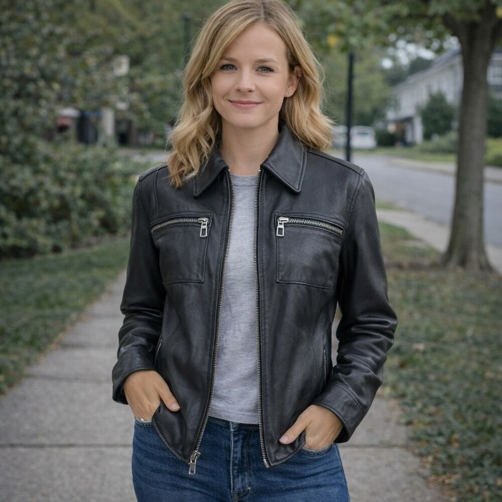 Harley Davidson Black Leather Zip Motorcycle Jacket Medium